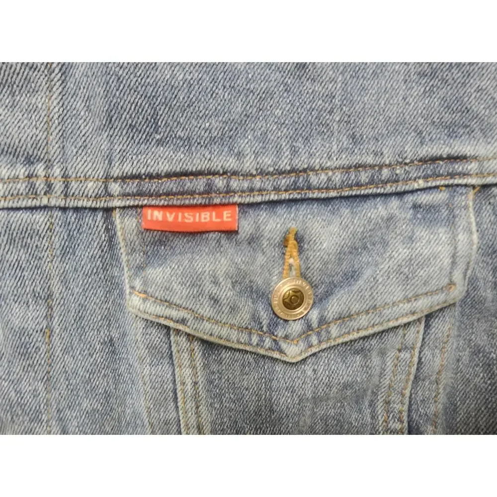 Invisible Denim Jacket Mens Small Light Wash Blue Button Front Trucker